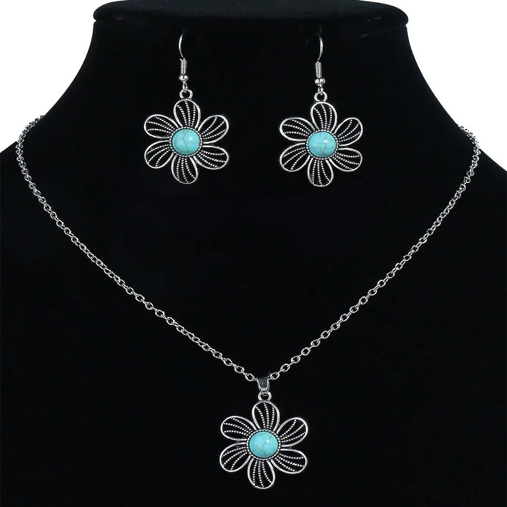 3 - Piece Elegant Blue Stone Floral Jewelry Set - deslyshopping