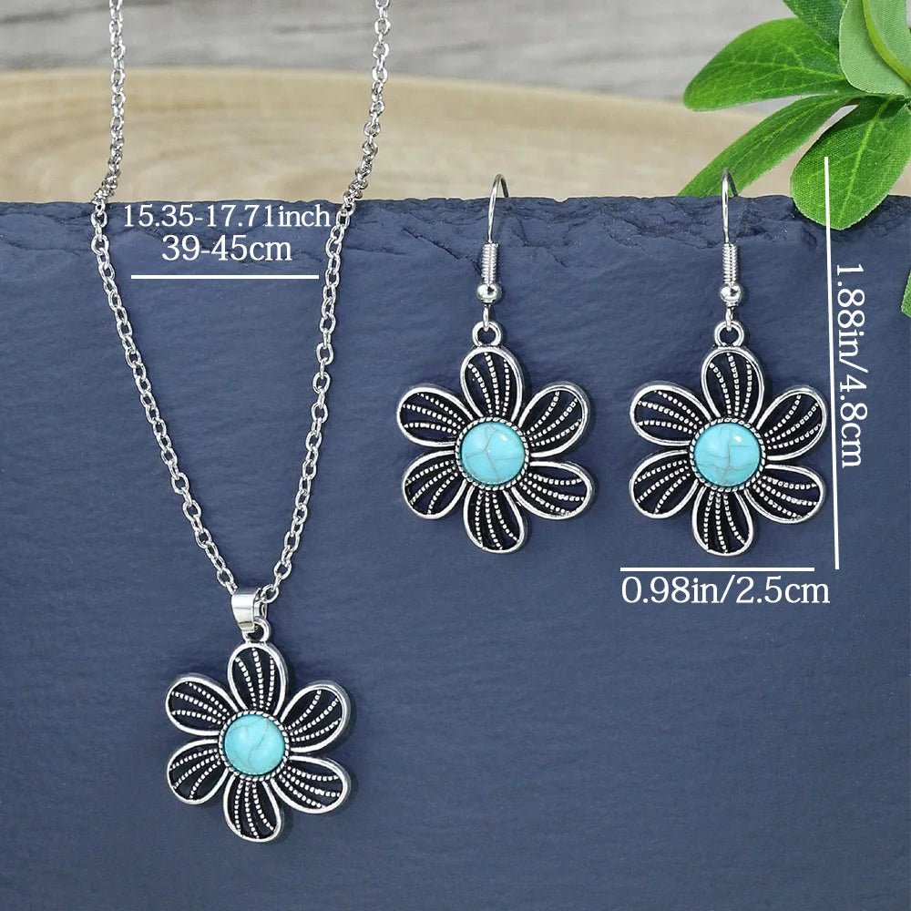 3 - Piece Elegant Blue Stone Floral Jewelry Set - deslyshopping