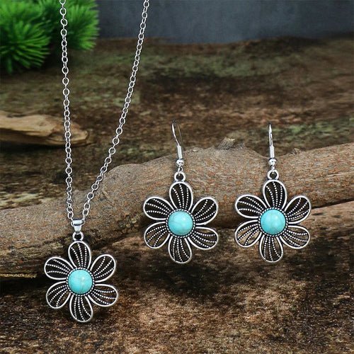 3 - Piece Elegant Blue Stone Floral Jewelry Set - deslyshopping