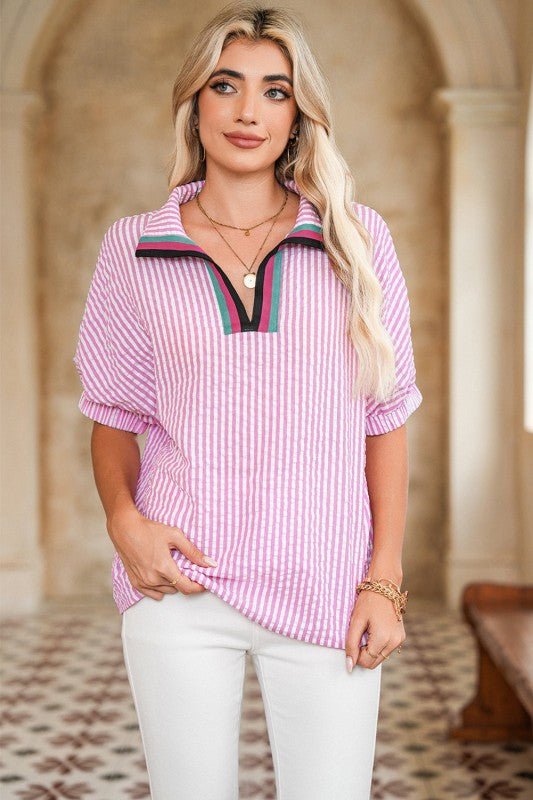 Blouse Dolman à Rayures Bleues – Chic Décontractée en Coton - deslyshopping
