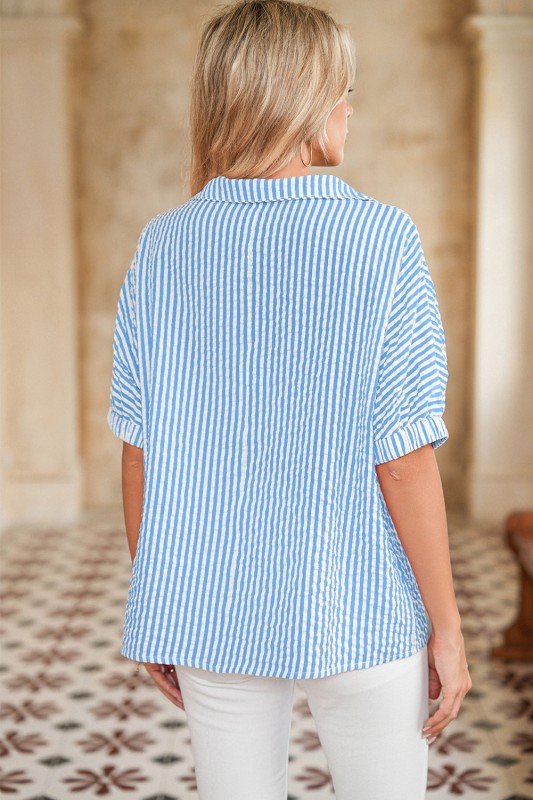 Blouse Dolman à Rayures Bleues – Chic Décontractée en Coton - deslyshopping