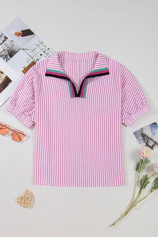Blouse Dolman à Rayures Bleues – Chic Décontractée en Coton - deslyshopping