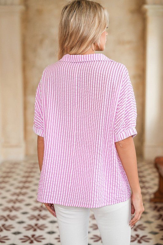 Blouse Dolman à Rayures Bleues – Chic Décontractée en Coton - deslyshopping