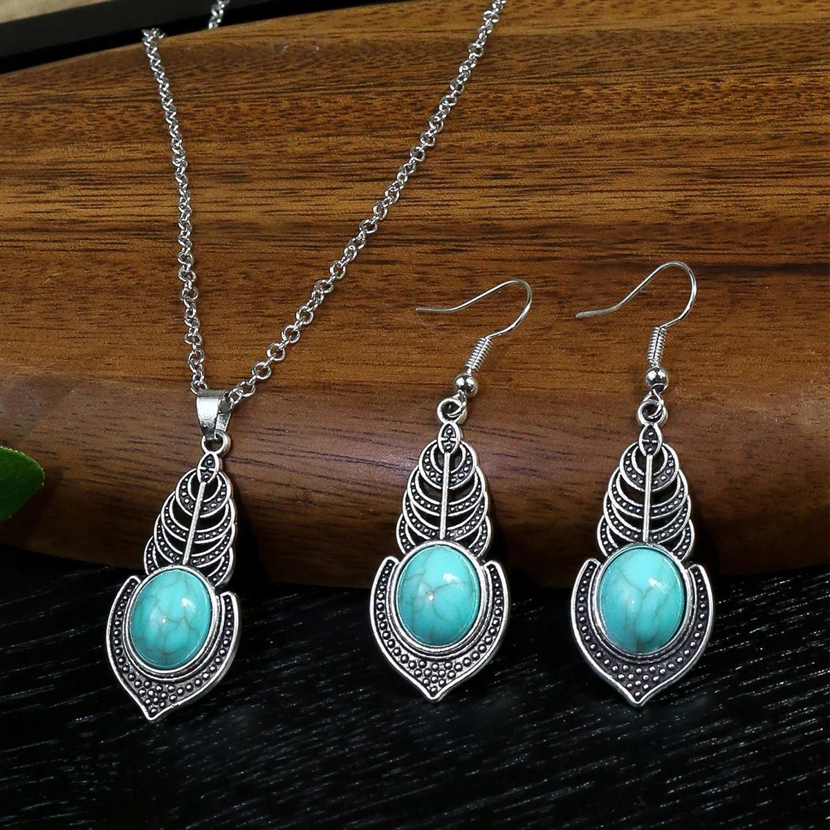 Boho Feather Turquoise Jewelry Set - deslyshopping