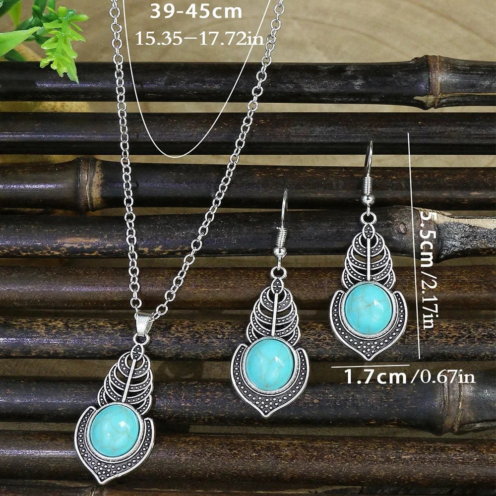 Boho Feather Turquoise Jewelry Set - deslyshopping