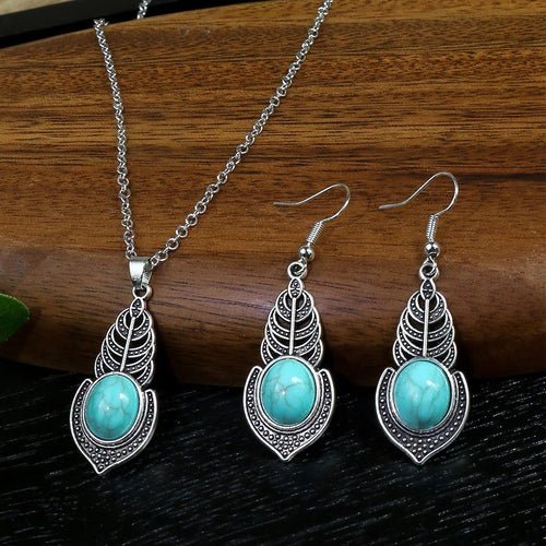 Boho Feather Turquoise Jewelry Set - deslyshopping