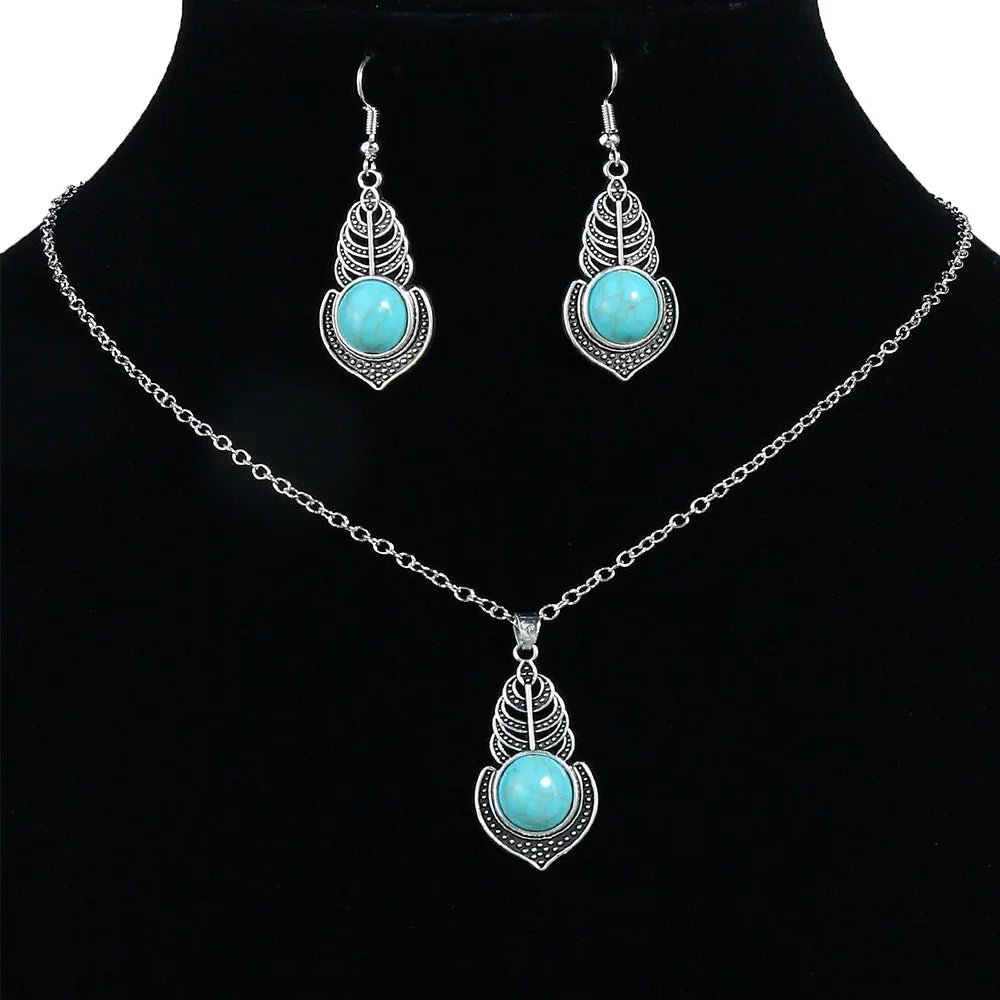 Boho Feather Turquoise Jewelry Set - deslyshopping