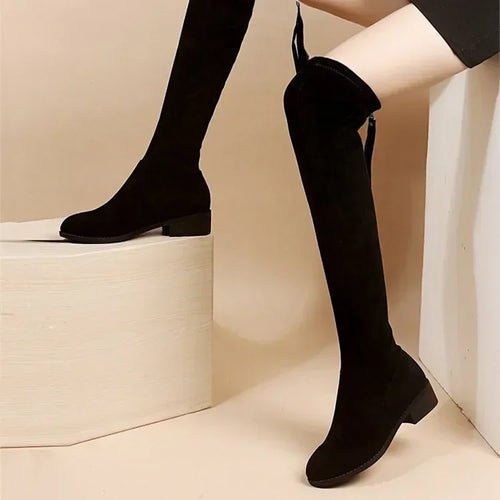 Bottes Hautes Élastiques en Faux Daim – Chic & Confort - deslyshopping