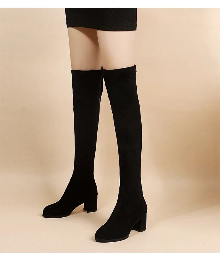 Bottes Hautes Élastiques en Faux Daim – Chic & Confort - deslyshopping