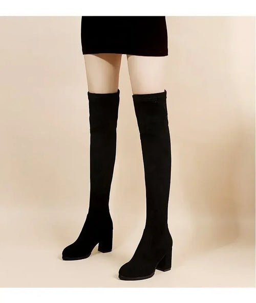 Bottes Hautes Élastiques en Faux Daim – Chic & Confort - deslyshopping