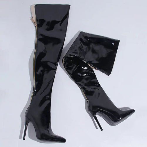 Bottes Hautes Noires à Talons Hauts - deslyshopping