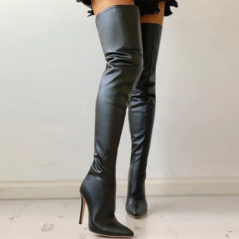 Bottes Hautes Noires à Talons Hauts - deslyshopping