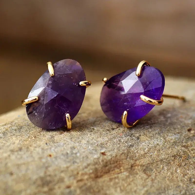 Boucles d'oreilles à tige en améthyste - deslyshopping