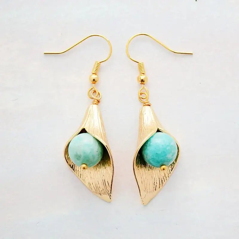 Boucles d'oreilles en or et amazonite à fleurs - deslyshopping
