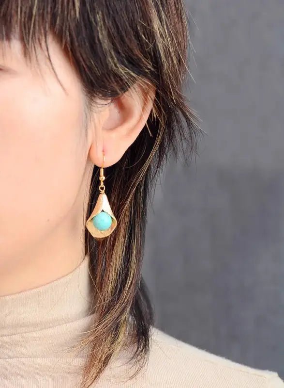 Boucles d'oreilles en or et amazonite à fleurs - deslyshopping