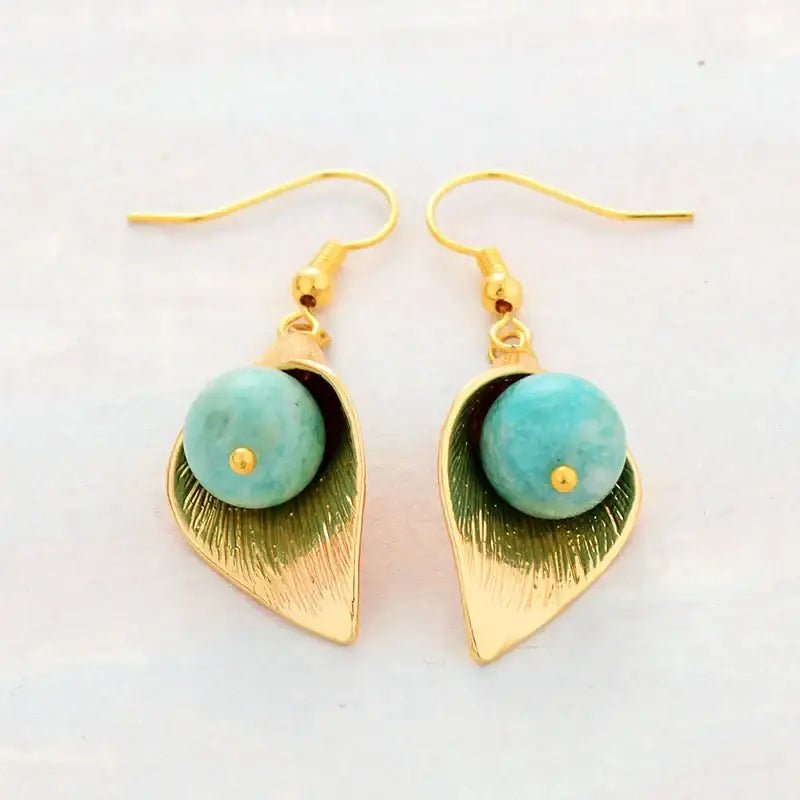 Boucles d'oreilles en or et amazonite à fleurs - deslyshopping