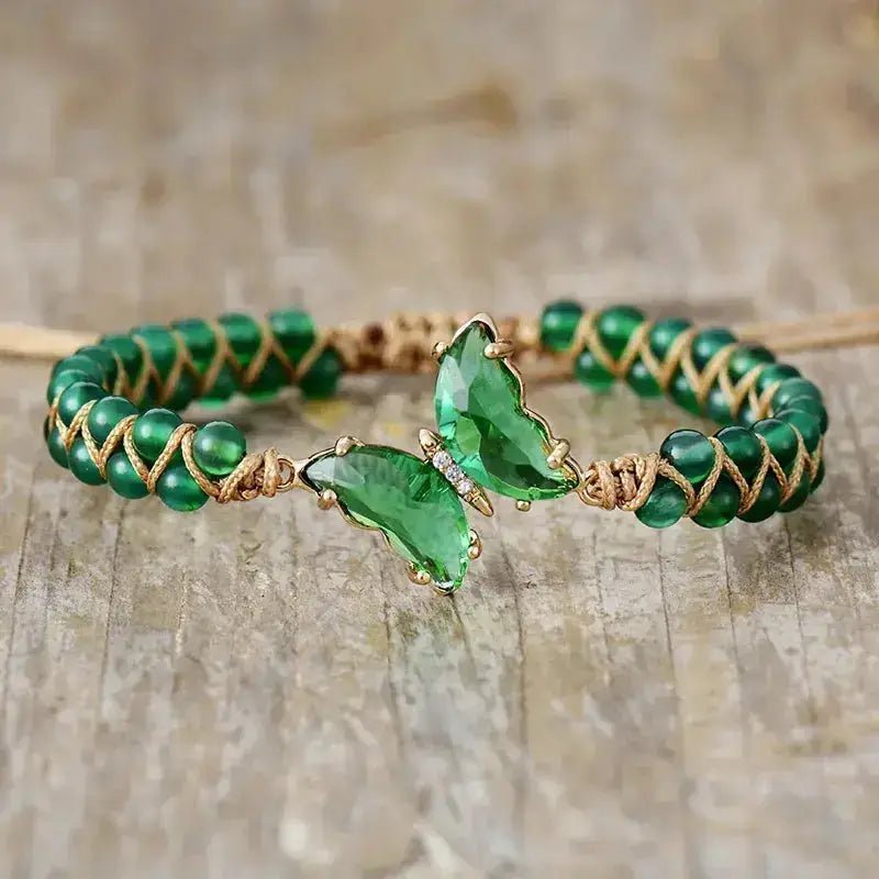 Bracelet papillon en cristal d'agate verte - deslyshopping