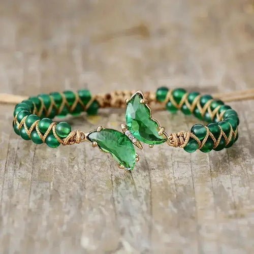 Bracelet papillon en cristal d'agate verte - deslyshopping