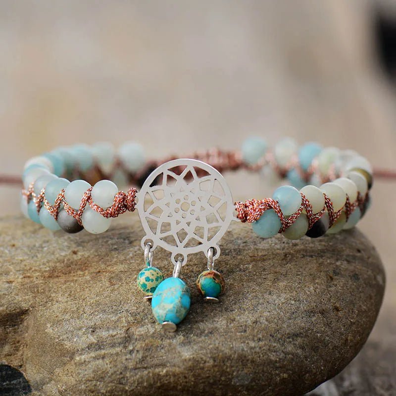 Bracelet spirituel tressé en amazonite - deslyshopping