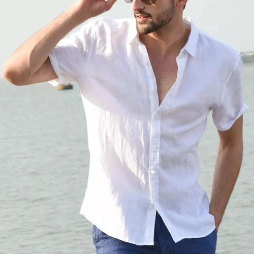 ☀️ Chemise En Coton & Lin – Manches Courtes 🏖️ - deslyshopping