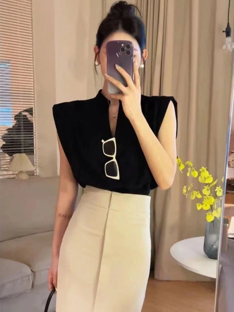 Chemises pour Femmes 2025 - Col en V, Sans Manches - deslyshopping