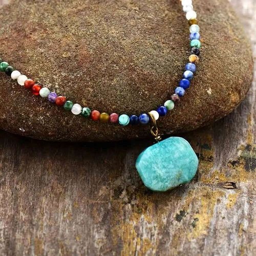Collier ras du cou en amazonite - deslyshopping