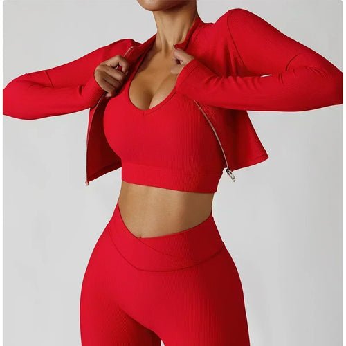 Ensemble 3 Pièces Femme - Veste, Soutien - Gorge de Sport & Leggings - deslyshopping