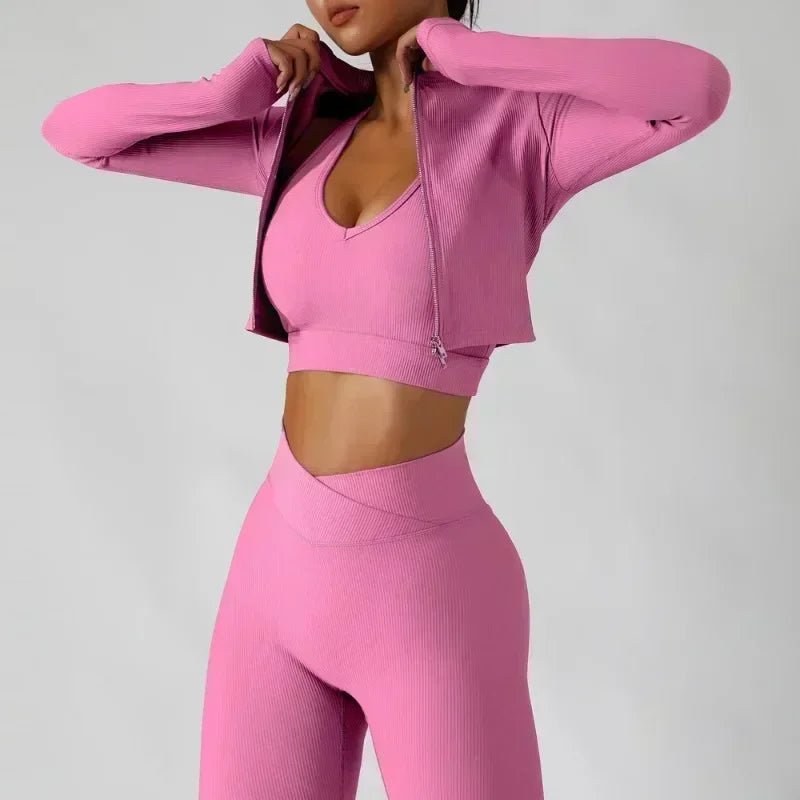 Ensemble 3 Pièces Femme - Veste, Soutien - Gorge de Sport & Leggings - deslyshopping