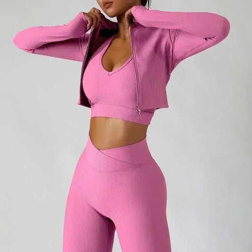 Ensemble 3 Pièces Femme - Veste, Soutien - Gorge de Sport & Leggings - deslyshopping