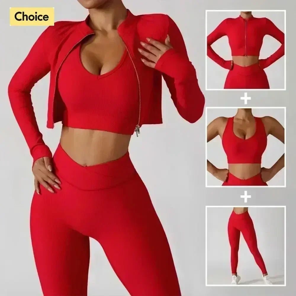 Ensemble 3 Pièces Femme - Veste, Soutien - Gorge de Sport & Leggings - deslyshopping