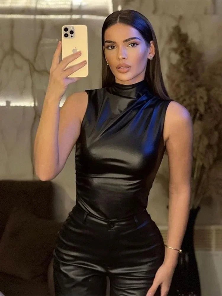 Haut en Cuir Uni Y2K Slim - deslyshopping