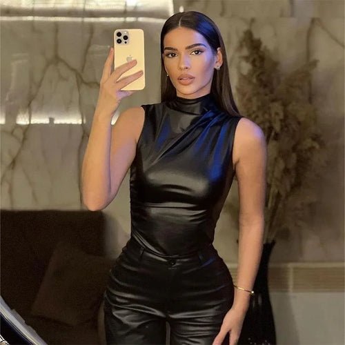 Haut en Cuir Uni Y2K Slim - deslyshopping