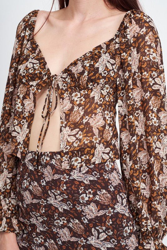 Haut fleuri transparent avec lien - deslyshopping
