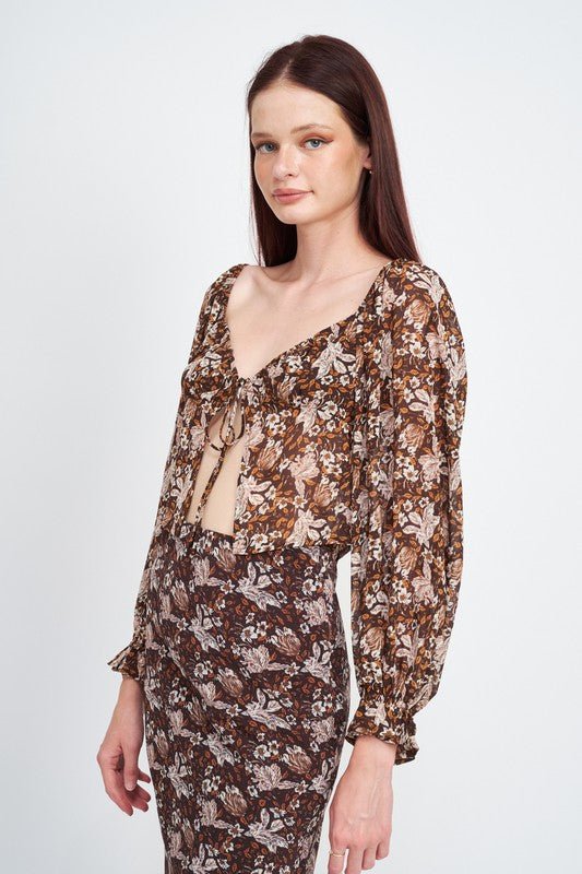 Haut fleuri transparent avec lien - deslyshopping