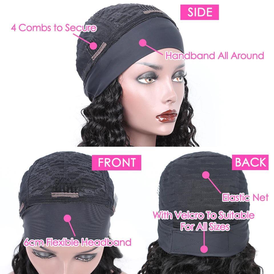 Headband Wig Kinky Straight Human Hair Scarf Wig No GLUE Easy Wear - deslyshopping