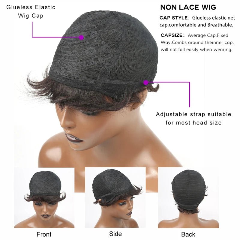 perruque courte coupe Pixie Bob 100% Human hair - deslyshopping