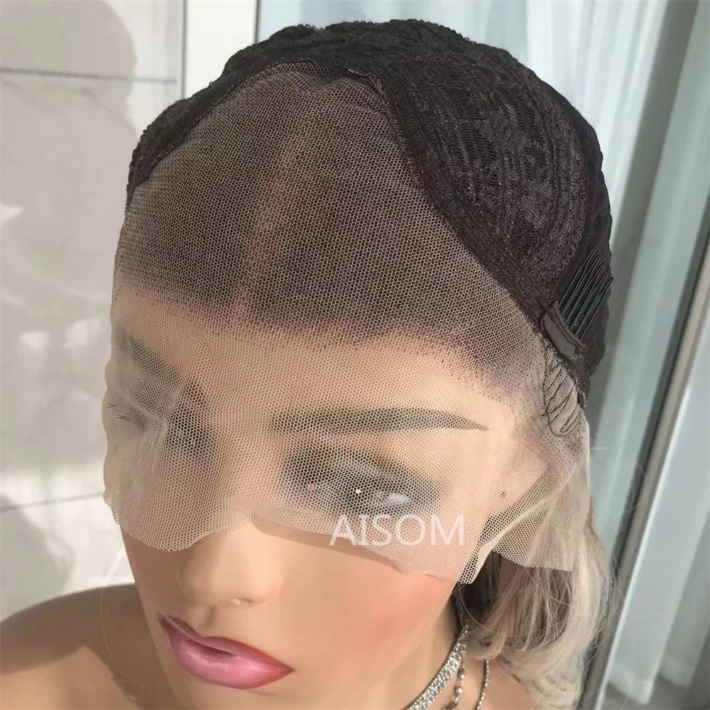 Perruque Lace Front Body Wave Synthétique – Blond Cendré avec Mèches - deslyshopping