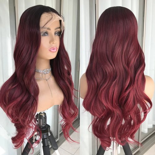 Perruque Lace Front Body Wave Synthétique – Blond Cendré avec Mèches - deslyshopping