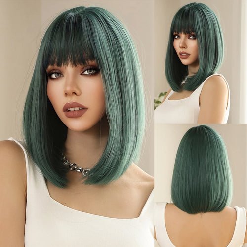 Perruque Synthétique Blonde Courte Bouclée avec Frange - deslyshopping