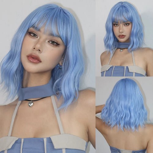 Perruque Synthétique Blonde Courte Bouclée avec Frange - deslyshopping