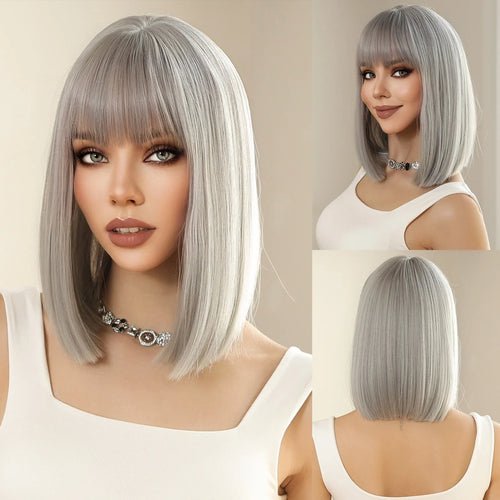 Perruque Synthétique Blonde Courte Bouclée avec Frange - deslyshopping