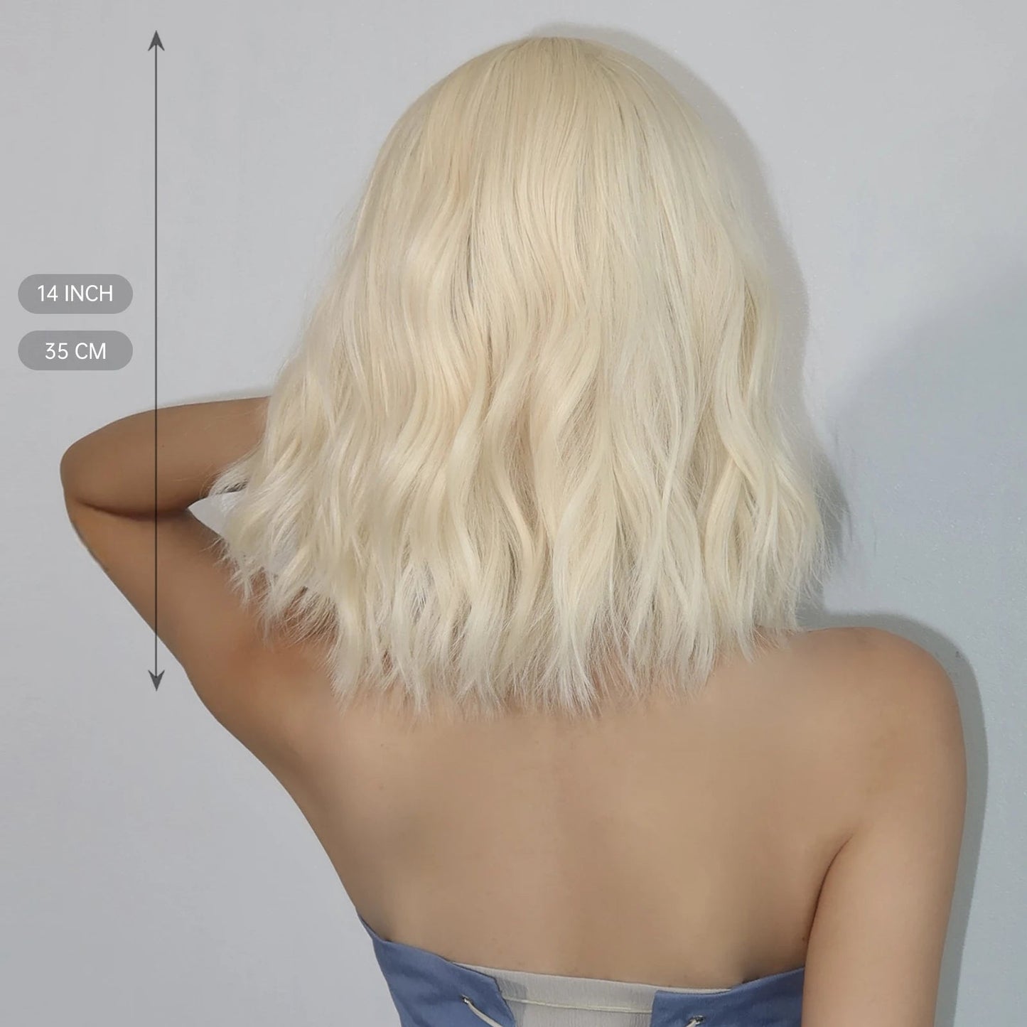 Perruque Synthétique Blonde Courte Bouclée avec Frange - deslyshopping