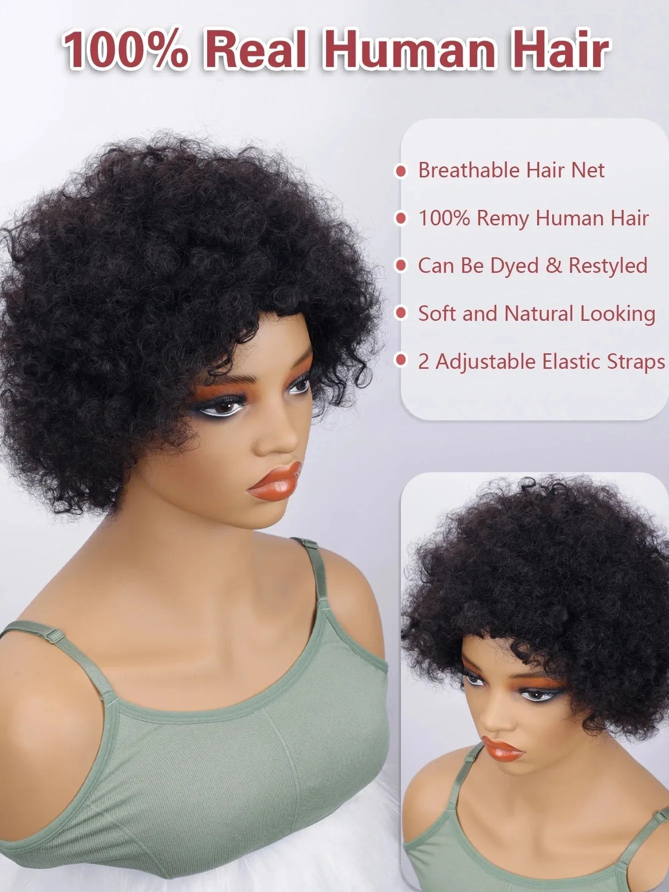 Perruques courtes en cheveux humains afro - deslyshopping