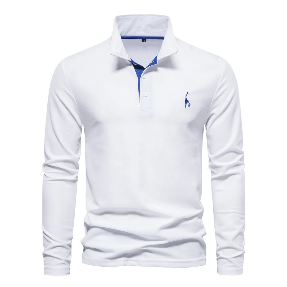 Polo d'Automne pour Hommes - Broderie Couleur Unie à Manches Longues - deslyshopping