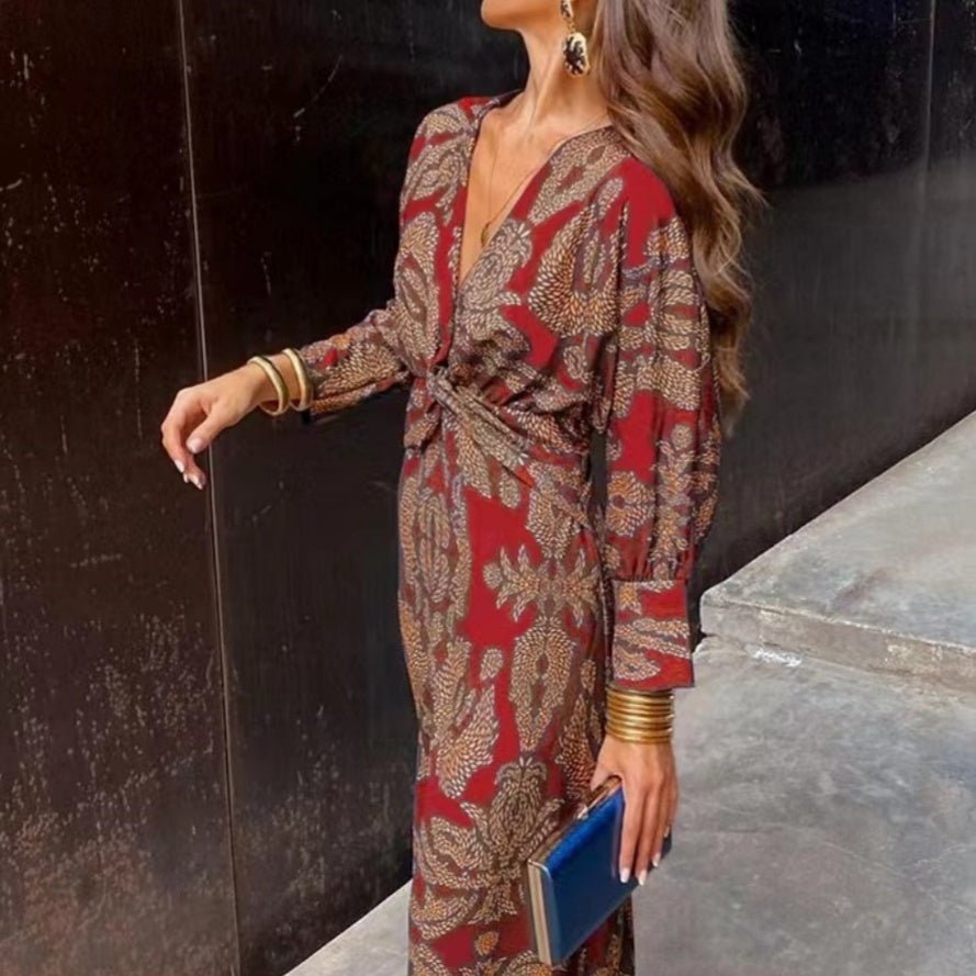 Robe d'été à col en V à manches neuf - quarts - deslyshopping