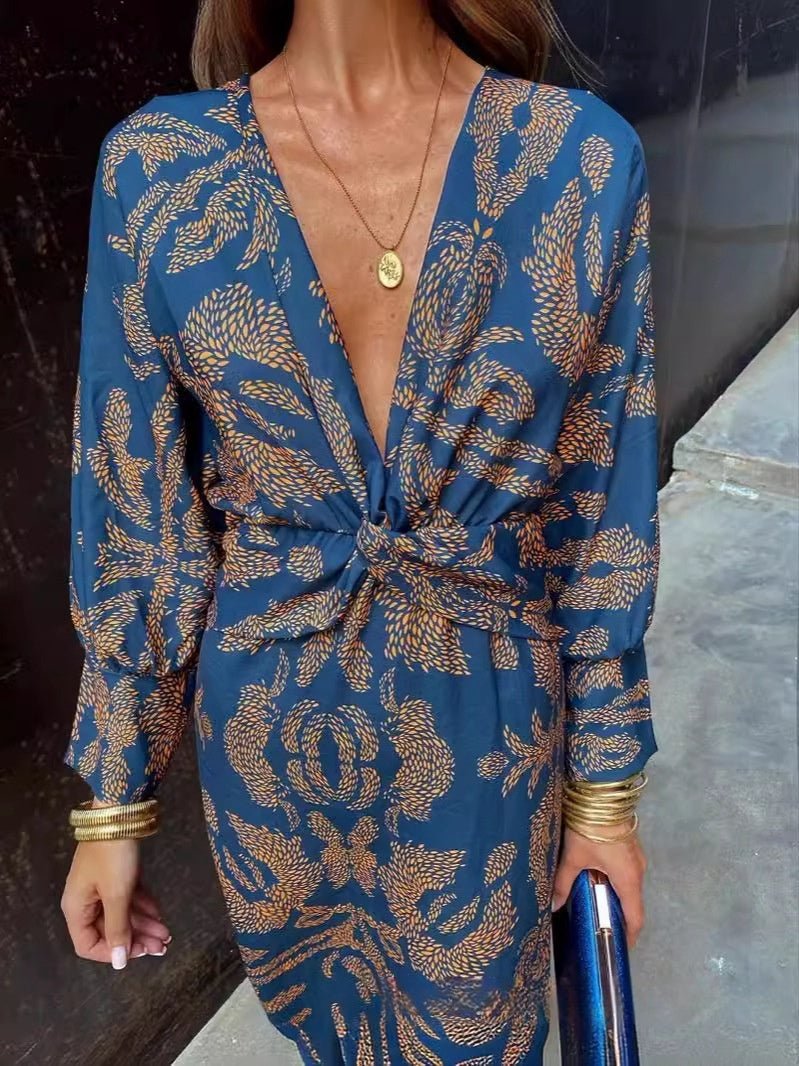 Robe d'été à col en V à manches neuf - quarts - deslyshopping