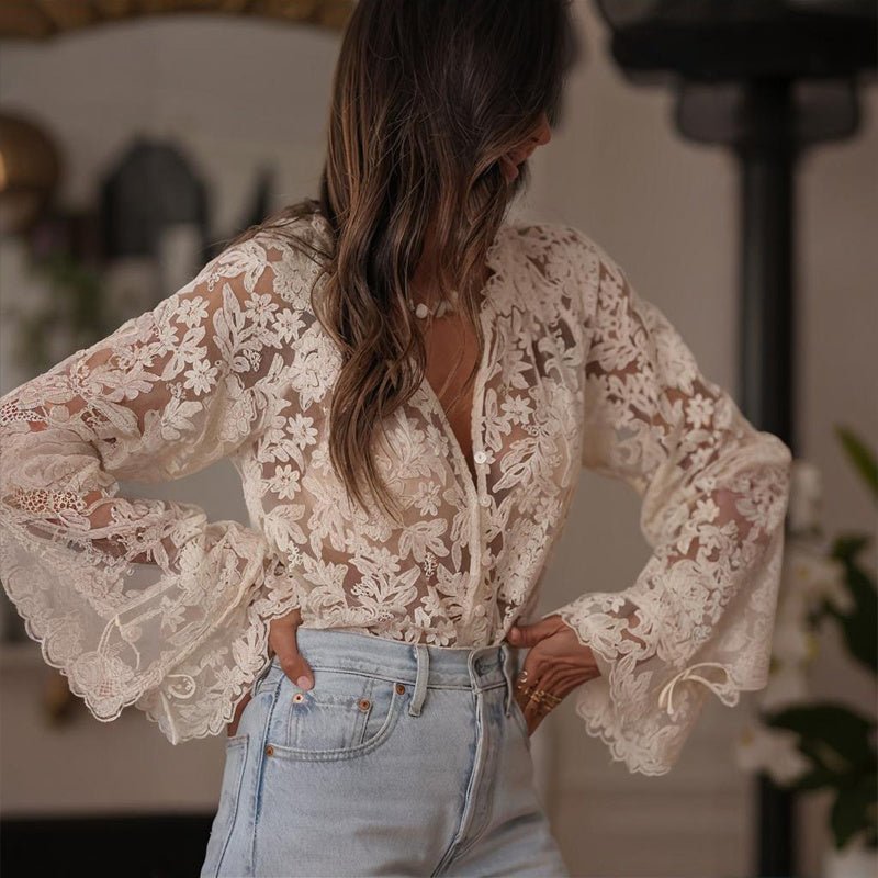Robe Élégante Semi - Transparente en Dentelle Florale - deslyshopping