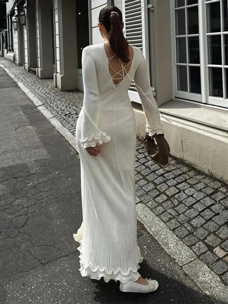 Robe en tricot avec ourlet à volants - deslyshopping