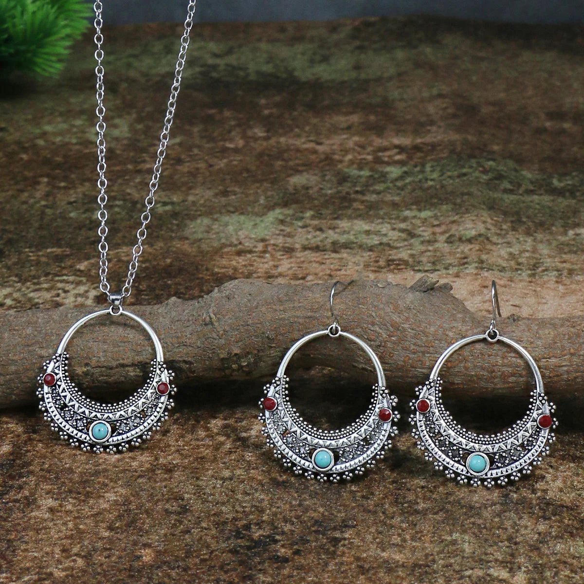 Rustic Tribal Necklace & Earrings Set – Natural Stone Jewelry - deslyshopping