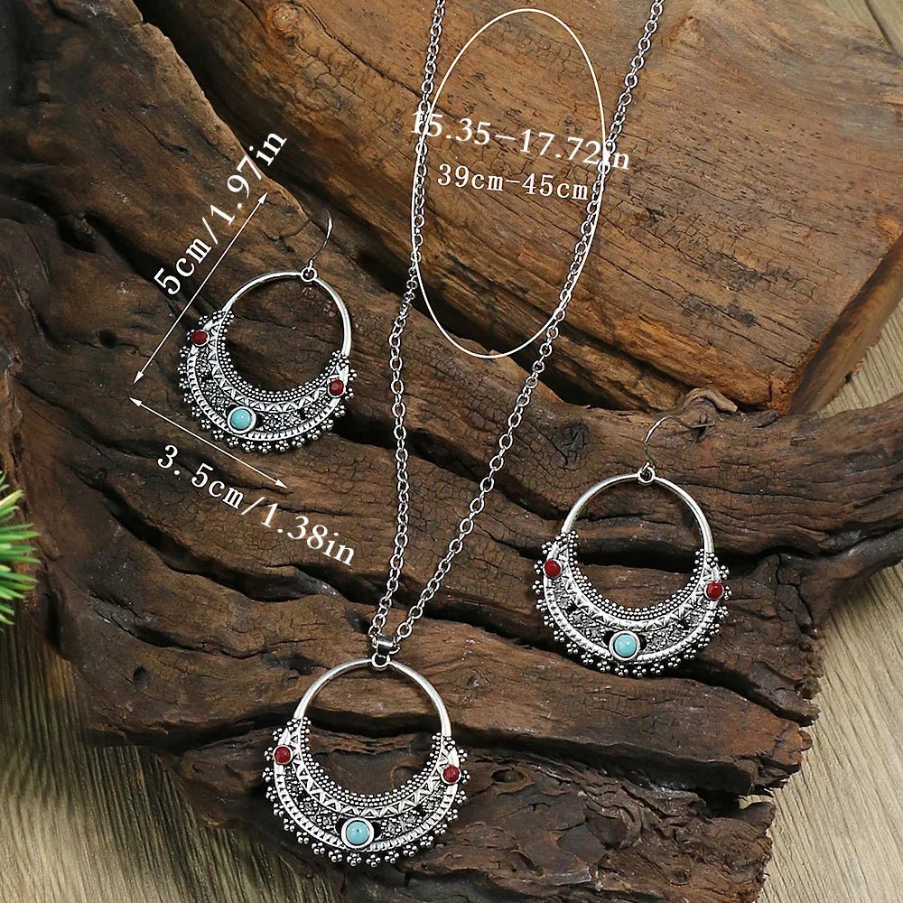 Rustic Tribal Necklace & Earrings Set – Natural Stone Jewelry - deslyshopping